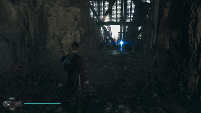 Cal approaches and picks up a collectible item on Koboh in Jedi: Survivor.