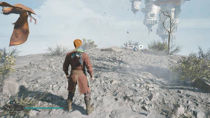 Cal approaches and picks up a collectible item on Koboh in Jedi: Survivor.