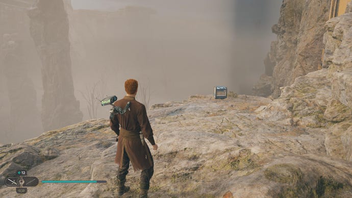 Cal approaches and picks up a collectible on Koboh in Jedi: Survivor.