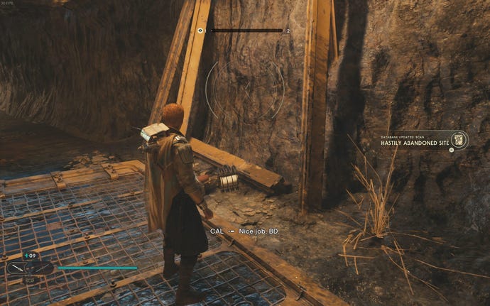 Cal approaches and picks up a collectible on Koboh in Jedi: Survivor.