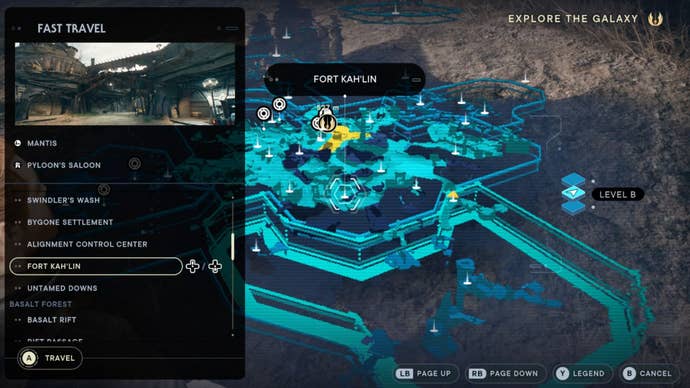 Fort Kah’lin on the holomap as part of the Star Wars Jedi: Survivor XP farm.