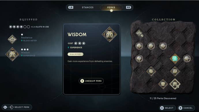 The Wisdom perk needed for the Star Wars Jedi: Survivor XP farm.