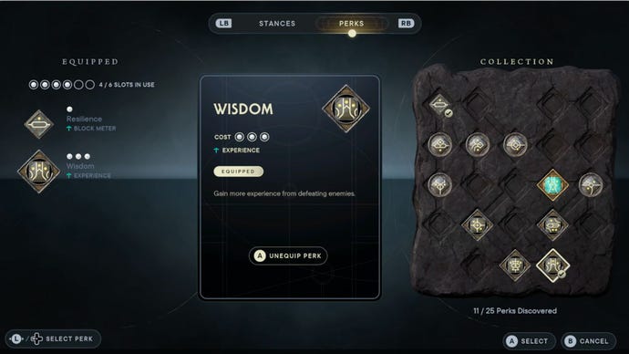 The Wisdom perk needed for the Star Wars Jedi: Survivor XP farm.