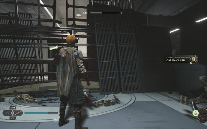 Cal approaches and picks up a collectible on Koboh in Jedi: Survivor.