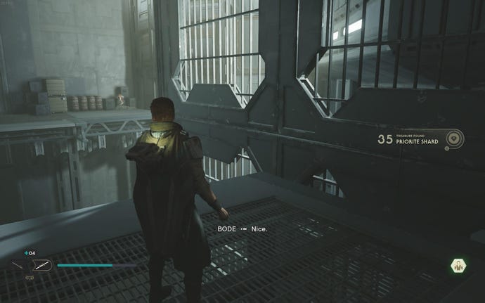 Cal approaches and picks up a collectible on Koboh in Jedi: Survivor.