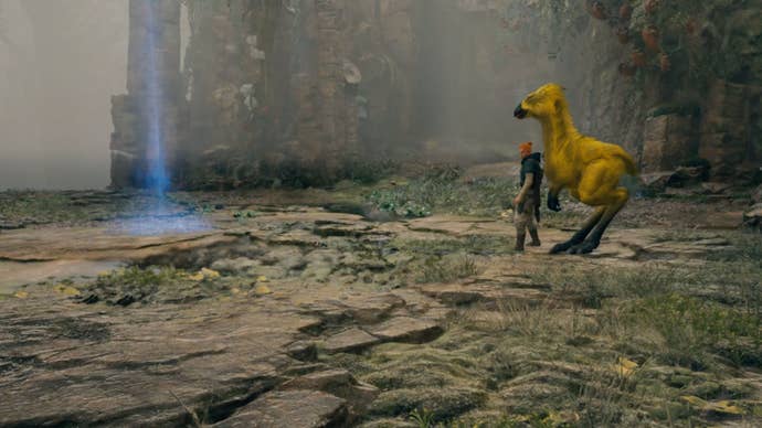 Cal Kestis and his Nekko look at a Meditation Point in Star Wars Jedi: Survivor.