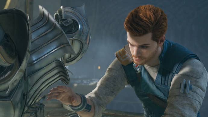 Cal Kestis talks to Zee in the Star Wars Jedi: Survivor Chamber of Duality.