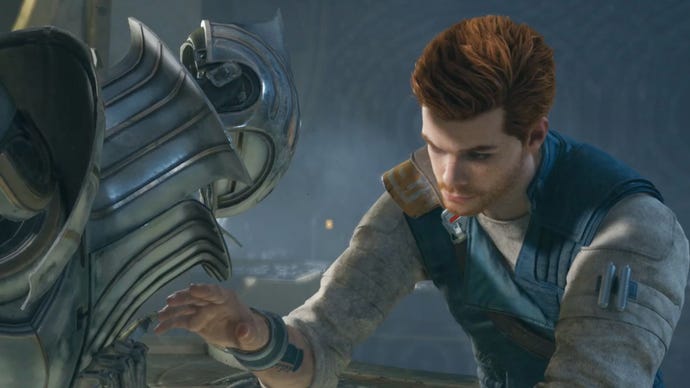 Cal Kestis talks to Zee in the Star Wars Jedi: Survivor Chamber of Duality.