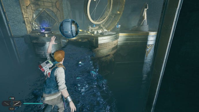 Cal moves the orb over the pathway in the Star Wars Jedi: Survivor Chamber of Duality.