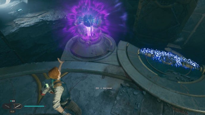 Cal places an orb in the second orb coupler in Star Wars Jedi: Survivor Chamber of Duality.