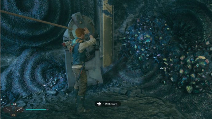 Cal places the second pulley in the Star Wars Jedi: Survivor Chamber of Duality.