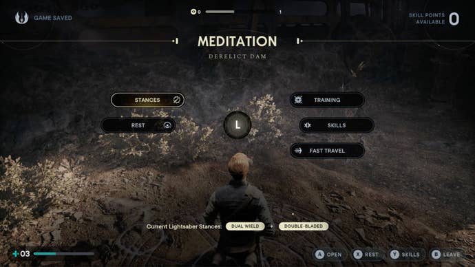 Star Wars Jedi: Survivor Derelict Dam Meditation Point user interface.