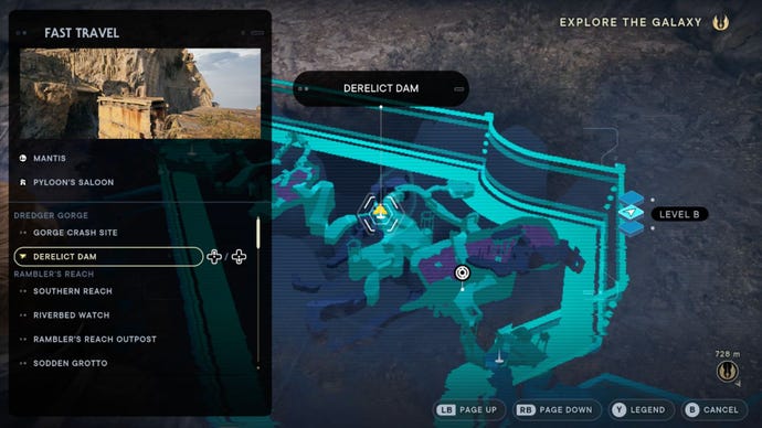 User interface for Star Wars Jedi: Survivor fast travel.
