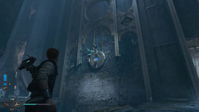 The Orb coupler in the wall in the Star Wars Jedi: Survivor Koboh Grinder puzzle.