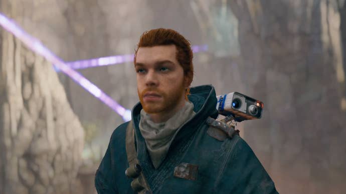 Cal Kestis stands in front of the Koboh Grinder puzzle area.