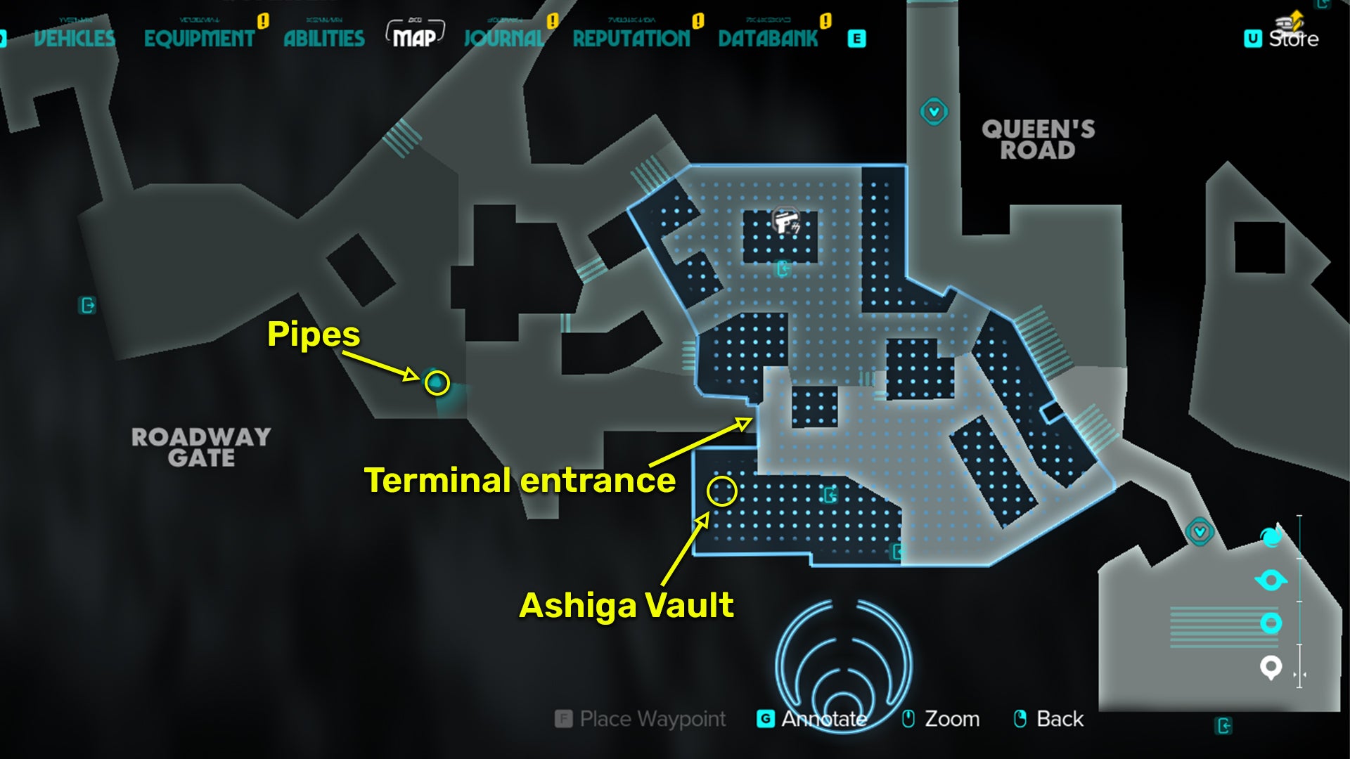 Star Wars Outlaws screenshot of the map route to the Kijimi Ashiga Clan vault. - 6