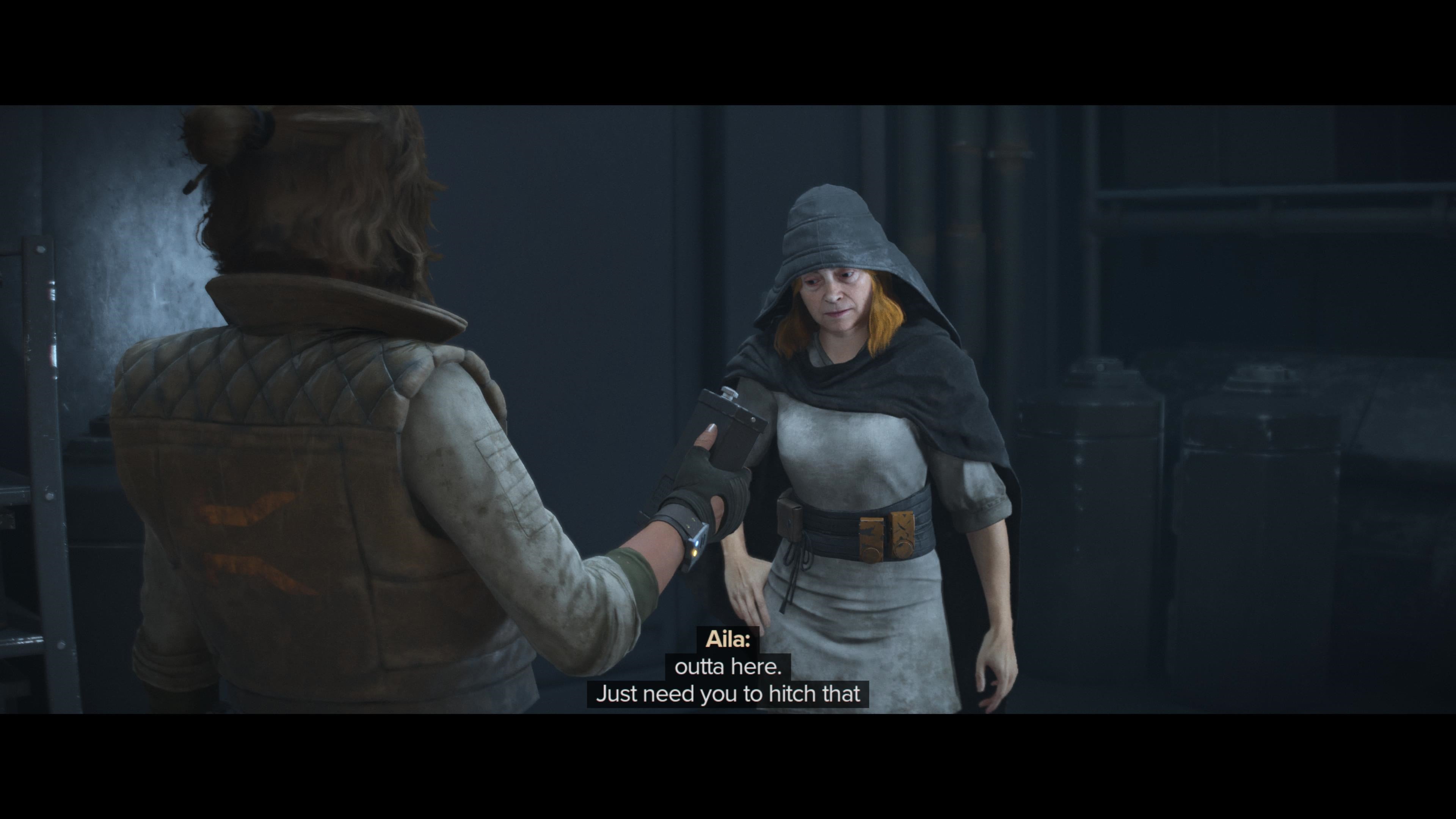 Kay speaking with Aila in Star Wars Outlaws.