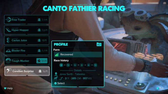 star wars outlaws canto fathier racing main menu