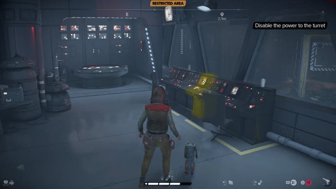 Star Wars Outlaws console to disable the Droidsmith gun turret in the Imperial base