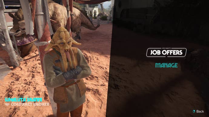 Star Wars Outlaws screenshot of a Contract Broker on Toshara.