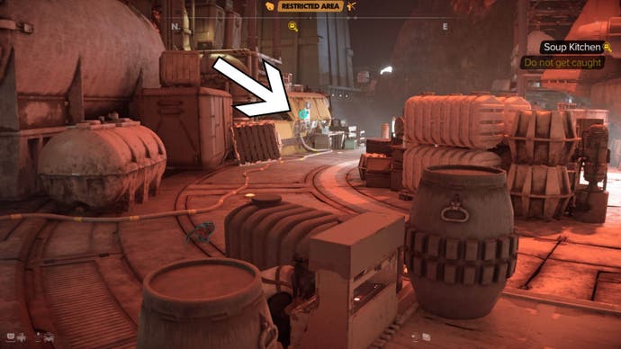 Star Wars Outlaws Crimson Dawn soup kitchen orders Nix to pull the lever in the Crimson Dawn district