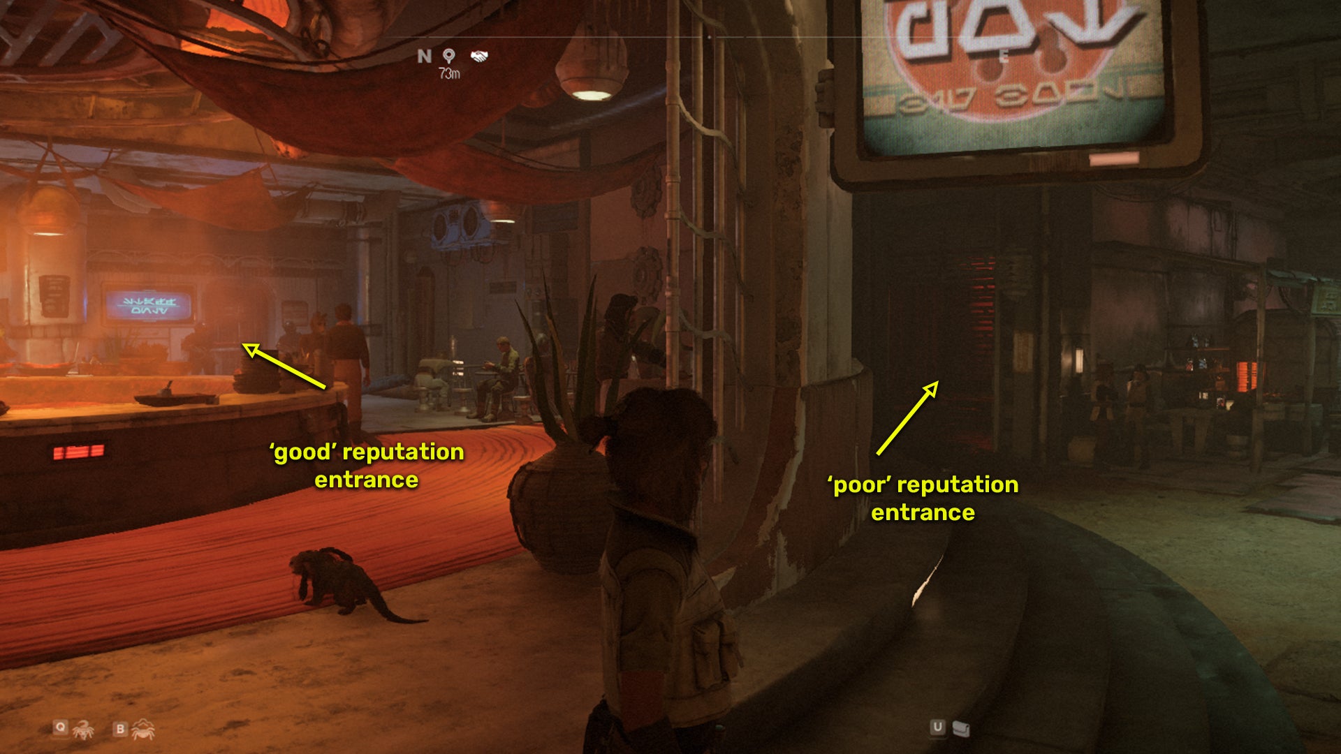 Star Wars Outlaws screenshot of the route to the Crimson Dawn vault in Mirogana City. - 4