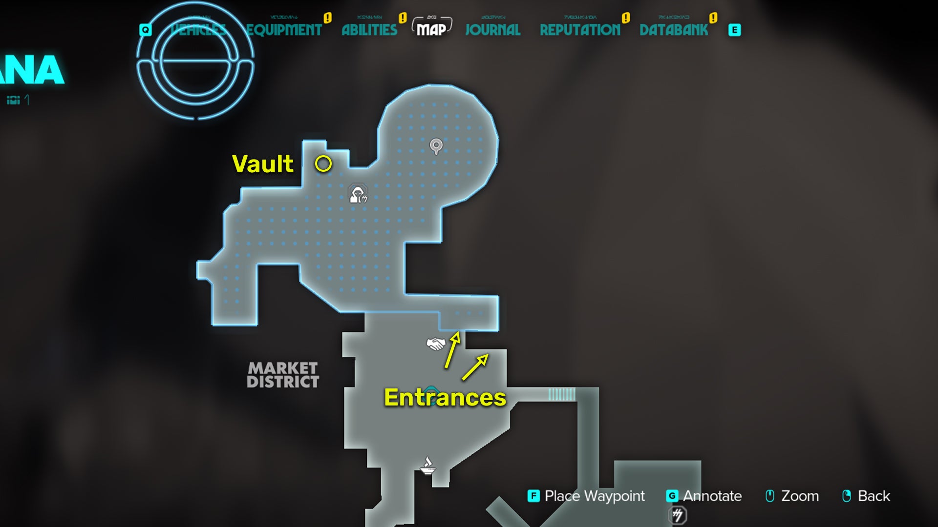 Star Wars Outlaws screenshot of the Crimson Dawn vault map location. - 3