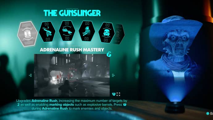 Star Wars Outlaws screenshot of The Gunslinger Expert skills menu.