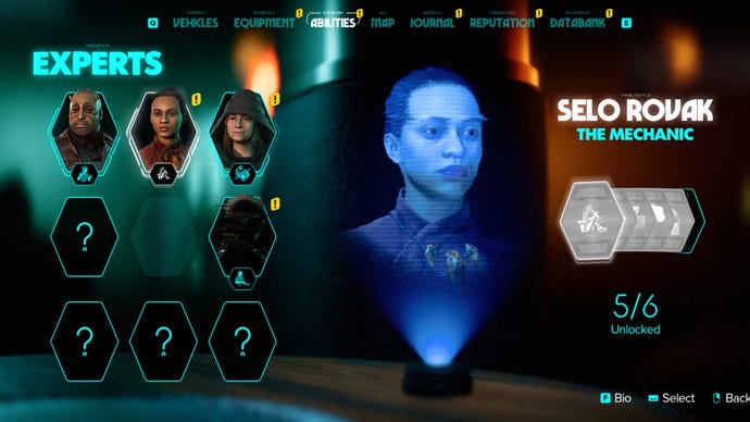 Star Wars Outlaws screenshot of ‘The Mechanic’ a Speeder Expert.