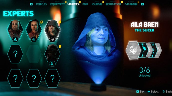 Star Wars Outlaws screenshot of ‘The Slicer’ a hacking Expert.