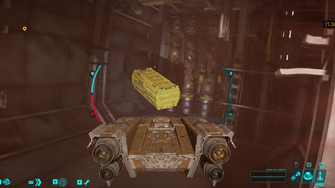 Star Wars Outlaws screenshot of a yellow crate in space possibly containing CIS Transmissions.