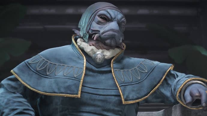 Star Wars Outlaws screenshot of Pyke syndicate boss, Gorak.