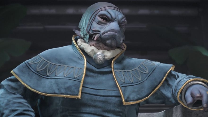 Star Wars Outlaws screenshot of Pyke syndicate boss, Gorak.