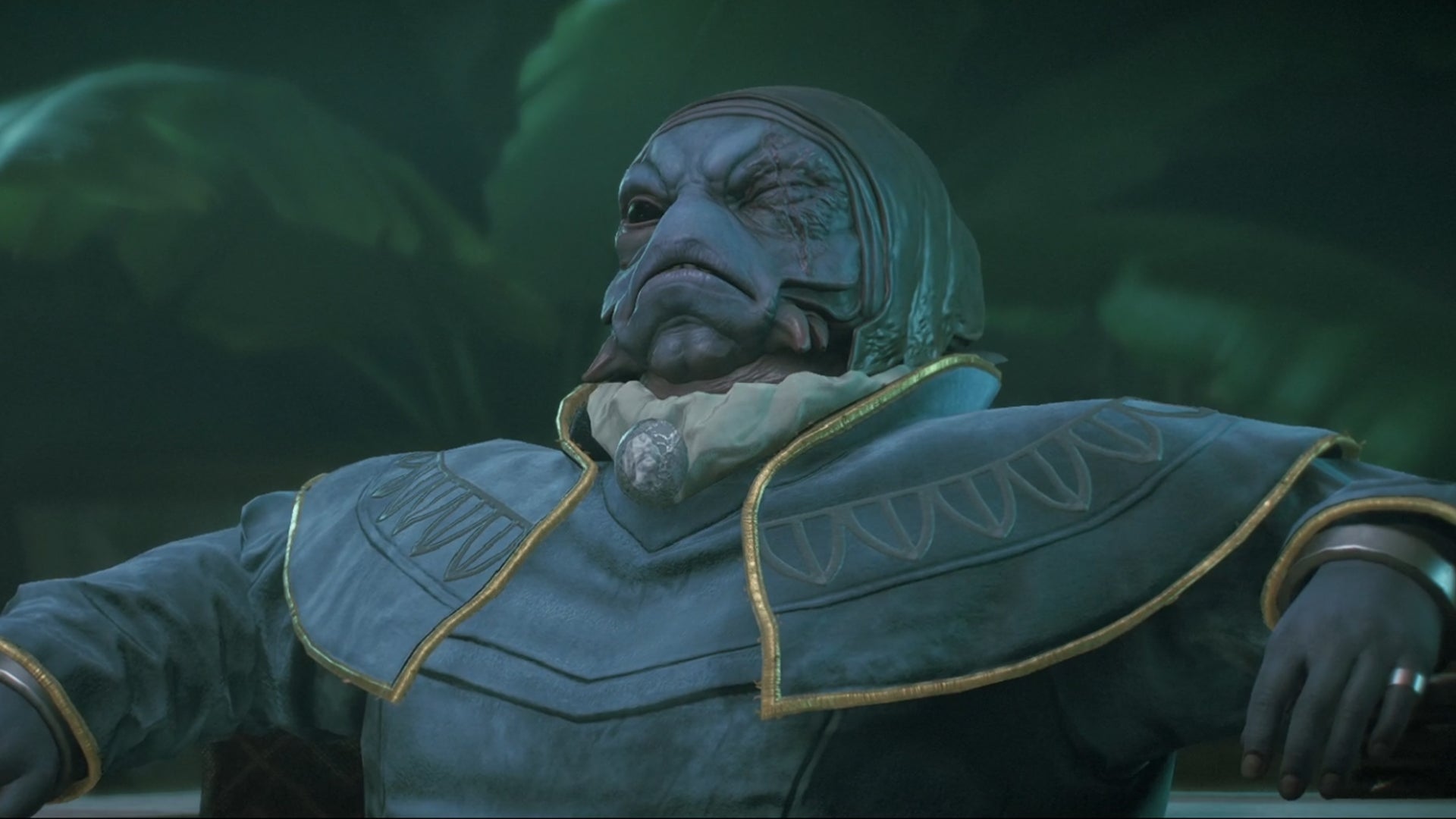 Star Wars Outlaws screenshot of Gorak at his Pyke syndicate office in Mirogana. - 1