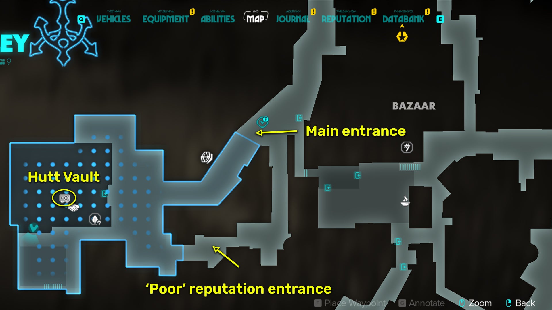 Star Wars Outlaws screenshot of the Hutt vault location on Tatooine.