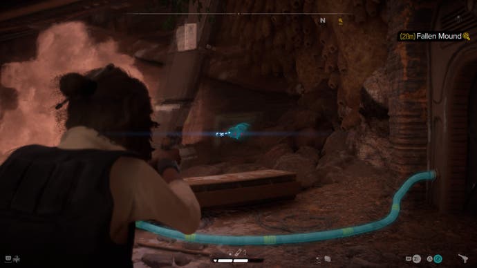 Star Wars Outlaws Kay Aims Ionic Device To Stop Wind In Fallen Mound