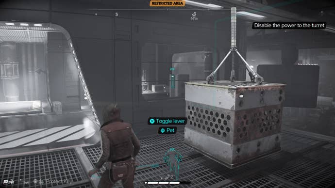 star wars outlaws kay commanding nix to pull lever droidsmith mission