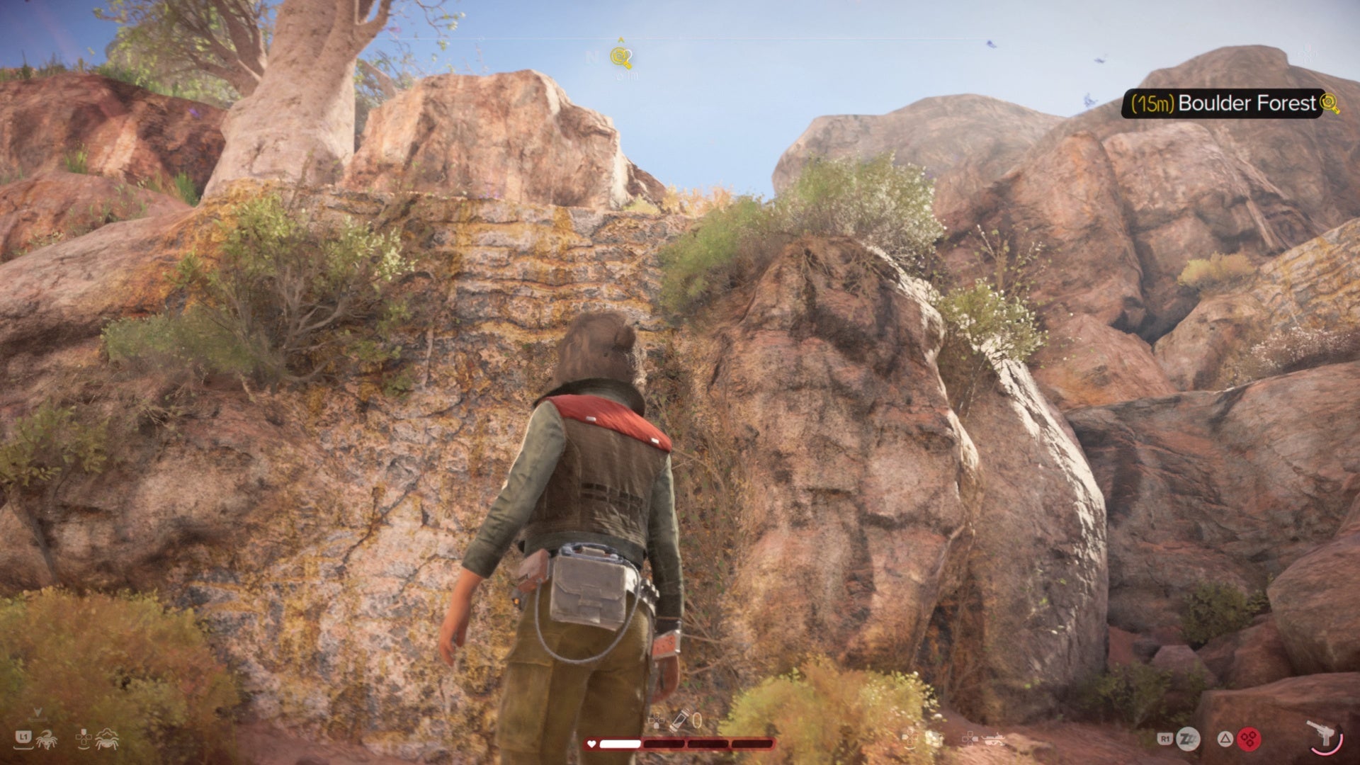 star wars outlaws kay facing climbable wall in boulder forest to durafiber fabric area