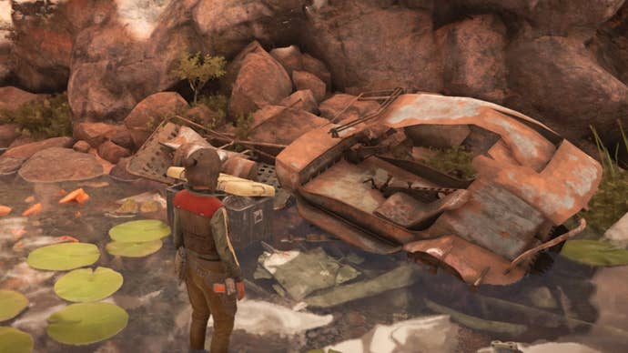 star wars outlaws kay facing crashed speeder on toshara