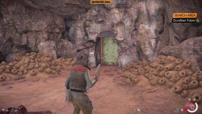 star wars outlaws kay facing door in boulder forest for durafiber fabric