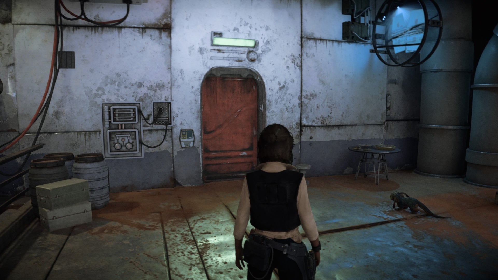 star wars outlaws kay facing entrance door to kaslo&rsquo;s parlor in mirogana