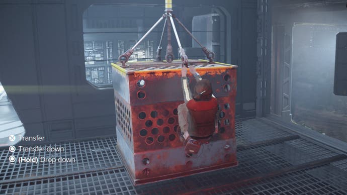 Star Wars Outlaws Kay hanging on side of crate Droidsmith Gun Turret Mission