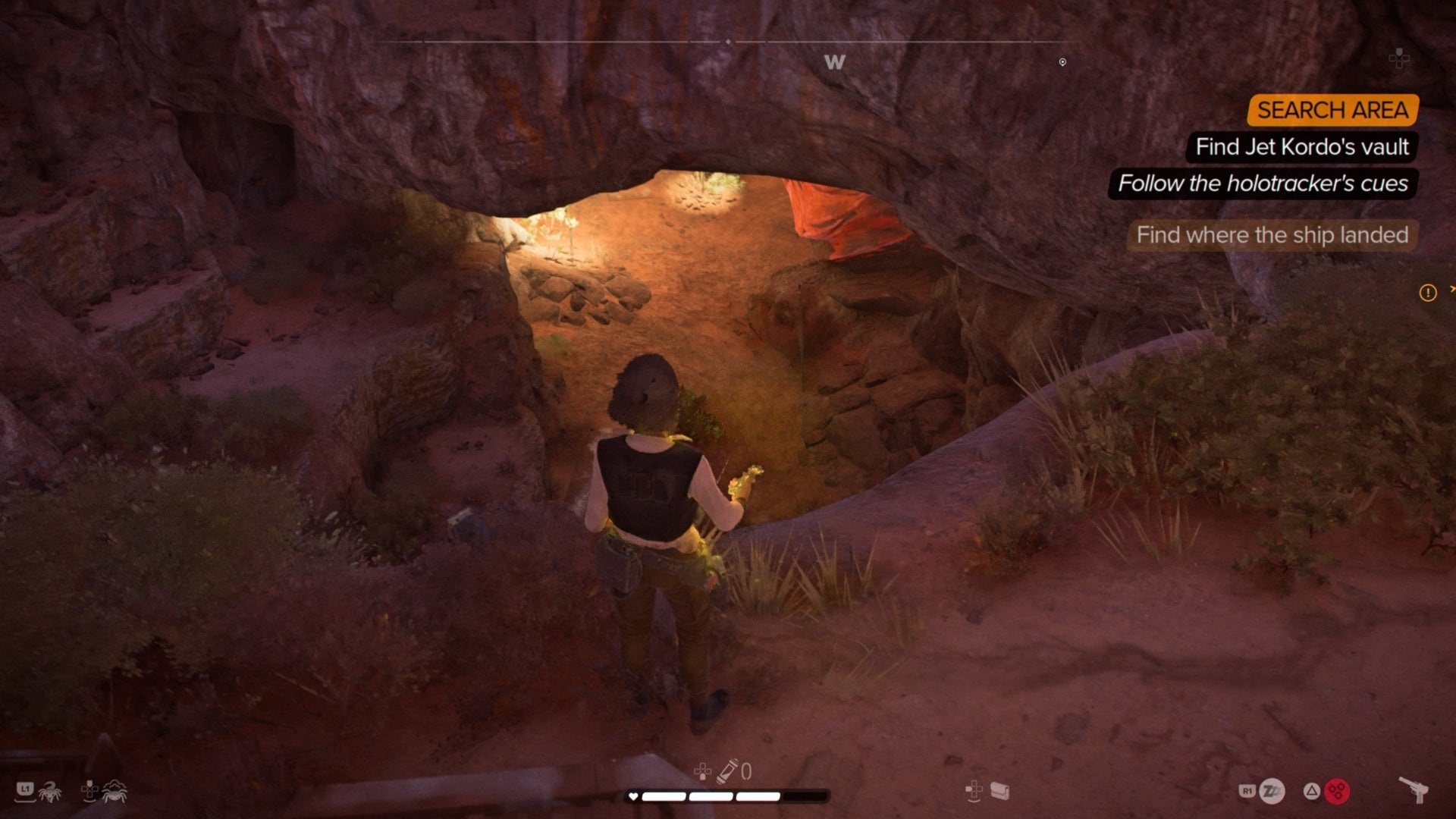 star wars outlaws kay looking down at cave to jet kordo&rsquo;s toshara vault