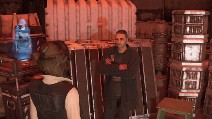 star wars outlaws kay speaking to ailas contact in crimson dawn area in mirogana
