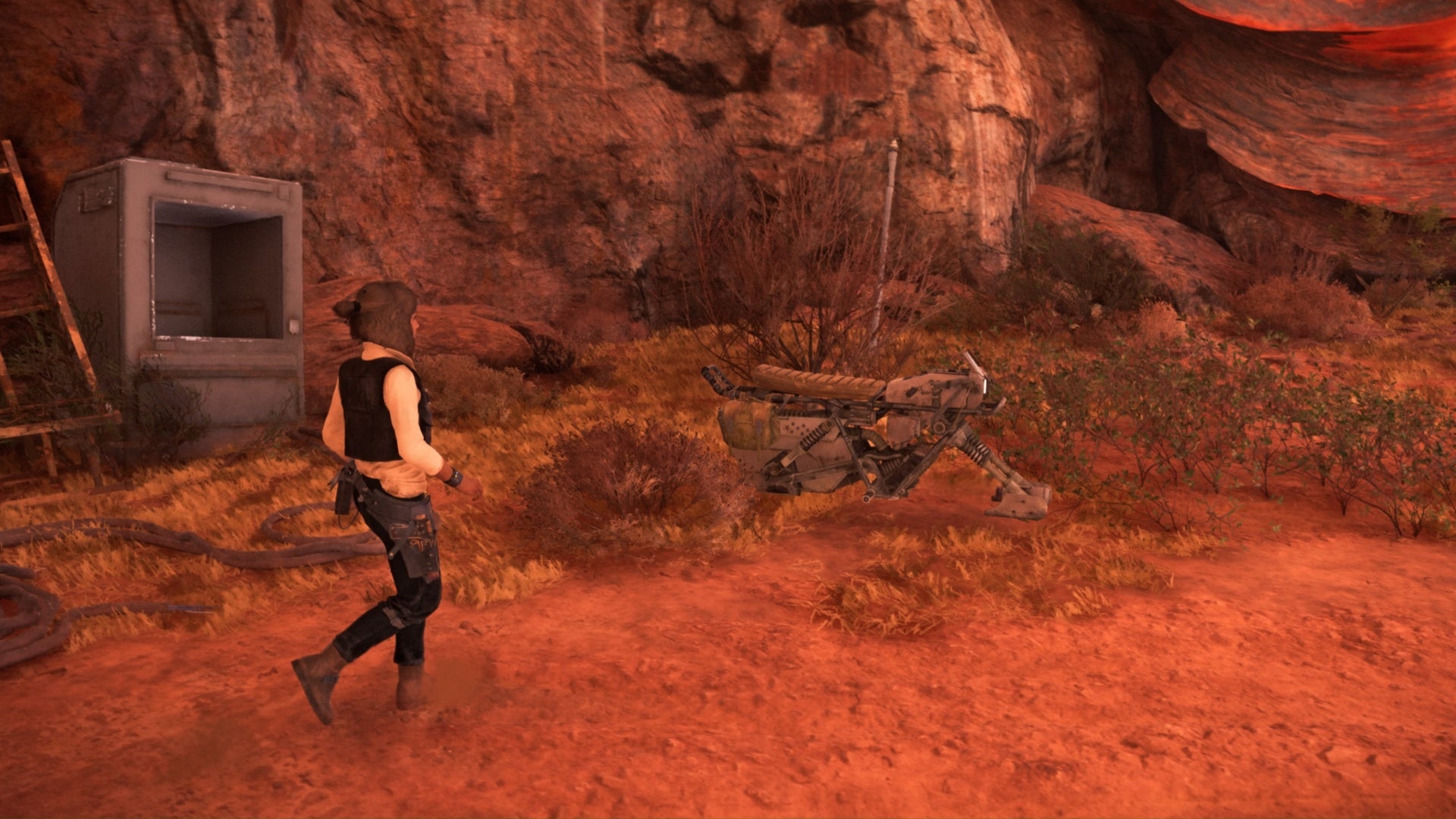 star wars outlaws kay walking to speeder at fallen mound