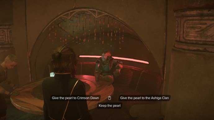 Star Wars Outlaws screenshot of the ‘keep the pearl’ choice with Danka.