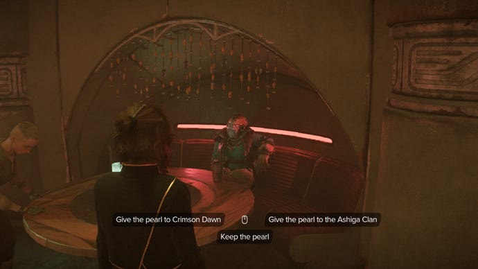 Star Wars Outlaws screenshot of the ‘keep the pearl’ choice with Danka.