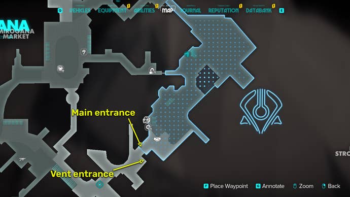 Star Wars Outlaws screenshot of the entrances into the Pyke district in Mirogana City.