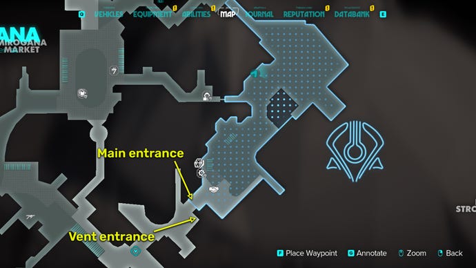 Star Wars Outlaws screenshot of the entrances into the Pyke district in Mirogana City.