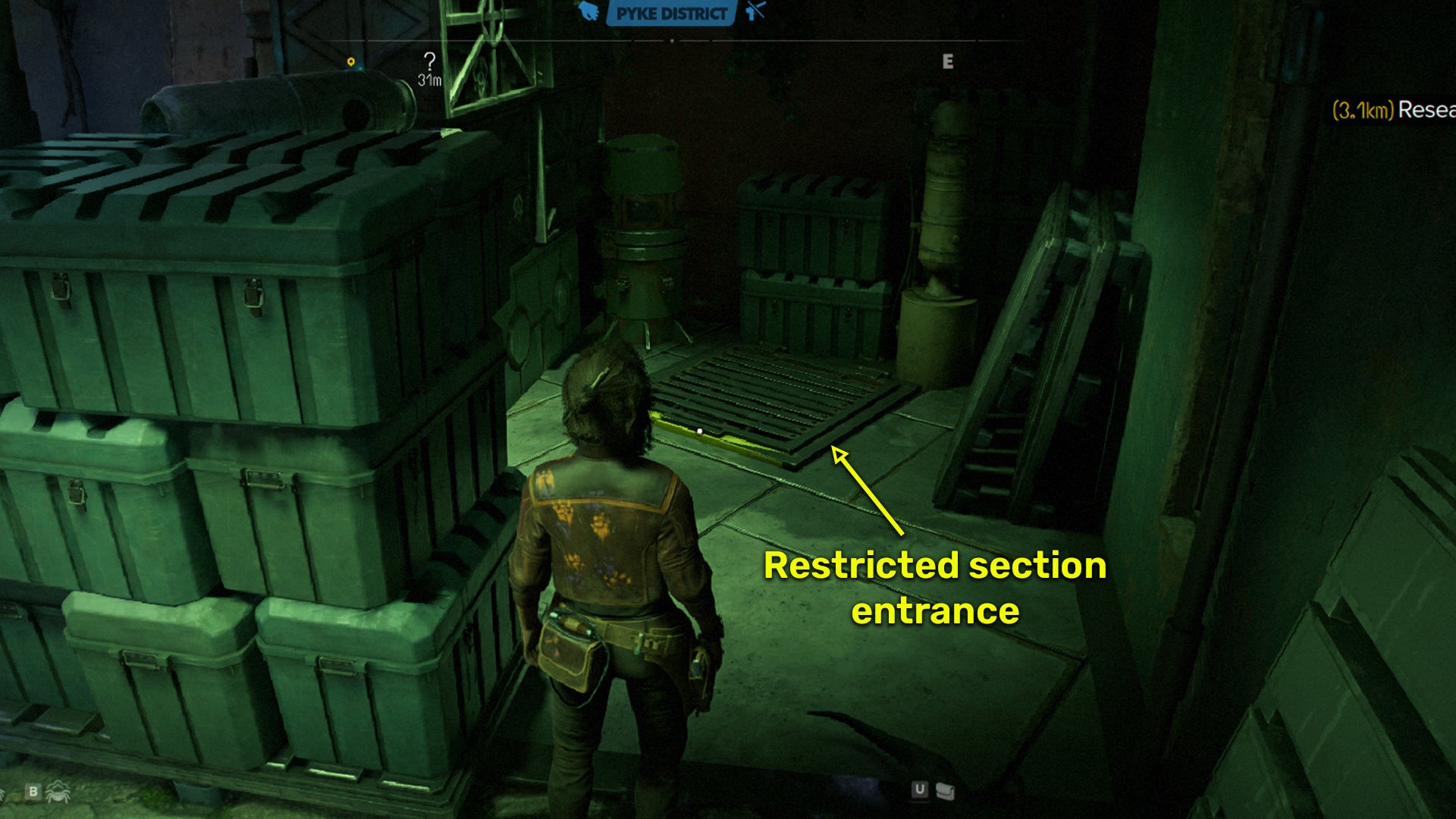 Star Wars Outlaws screenshot of the route into the Pkye vault in Akiva.